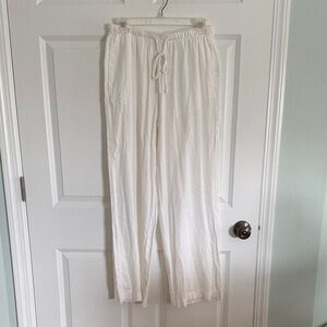 Cotton-ON White Drawstring Linen-Blend Pants